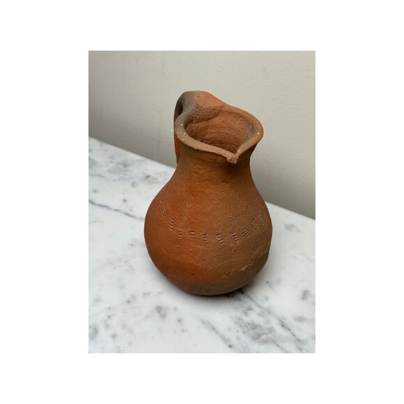 Vintage Handmade Terracotta Pottery Jug Vase Embossed Dot Pattern Rustic Design - Picture 7 of 7